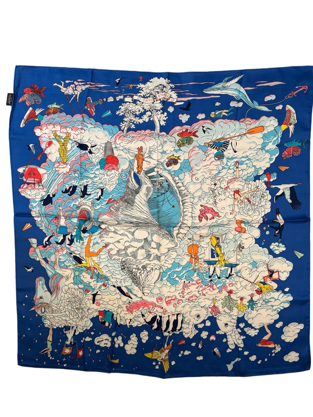 Luxury 90cm Silk SUR MON NUAGE Scarf Blue